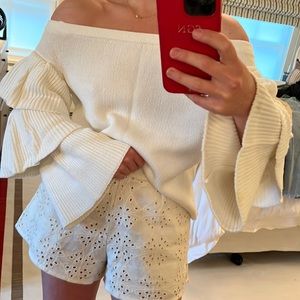 Off the shoulder white sweater